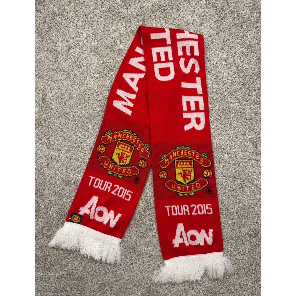 Manchester United Scarf Tour 2015 Red One Size Soccer Football Fan Gear Aon Logo